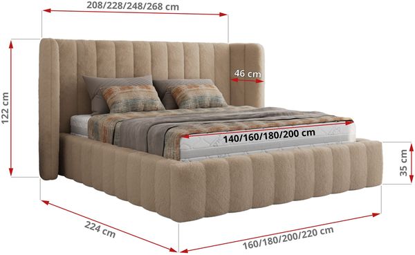 Polsterbett GOLETTA CLASSIC 200 x 200 cm mit gepolstertem Kopfteil, stabilem Bettrahmen, Lattenrost und Bettkasten mit Gasdruckfedern, Doppelbett, zeitloses Design - Beige Plüsch Bild 6