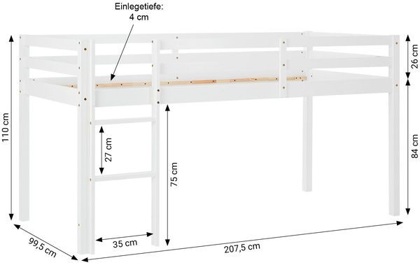 Hochbett Kinder 90x200 cm mit Matratze Kinderbett Kinderhochbett Stockbett Vorhang Grün Holz Massiv Lattenrost Bild 3