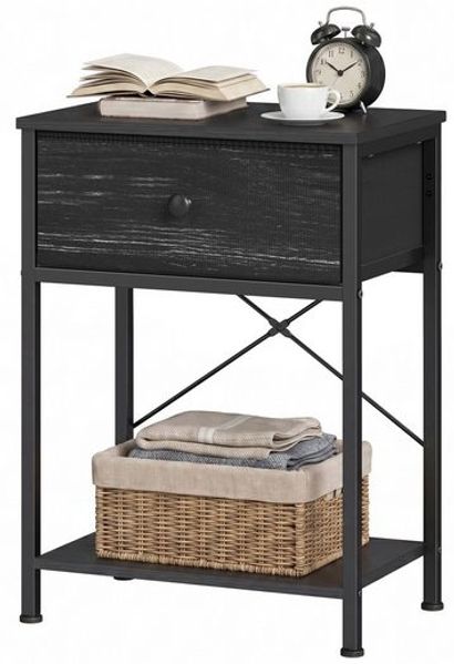 SONGMICS Beistelltisch mit Schublade, Nachtschrank mit Ablage, Nachttisch für Wohnzimmer, Schlafzimmer, Holz, schwarz