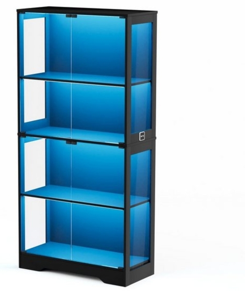 autolock Glasvitrine Vierstöckige Glasvitrine mit Stauraum,LED-Beleuchtung,Glastüren mit intelligenten Sensoren. staubdichte Glasvitrine für Wohnzimmer Bild 4