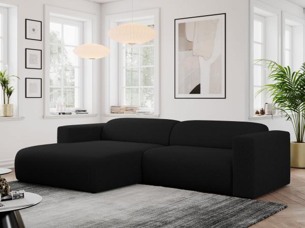 Ecksofa PASADENA, freistehendes Ecksofa, breite Armlehnen, Federsitz - links - Schwarz Boucle