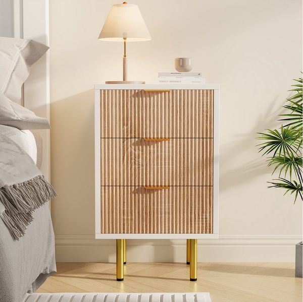 Simurq Nachttisch 2-St. Sofatisch Couchtisch, Nachtschrank Mit 3 Schubladen (2er-Set), 40 x 40 x 65 cm