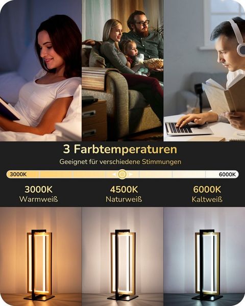 EDISHINE LED Tischleuchte Drehbare, Touch Dimmbare Nachttischlampe, LED fest integriert, 3 Farbtemperaturen (3000K-4500K-6000K), Industrielle Tischleuchte aus Metall, für Schlafzimmer, Wohnzimmer