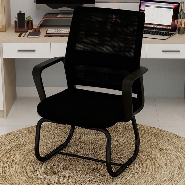 Bürostuhl mit Netzrücken, ergonomisch – Schreibtischstuhl mit atmungsaktiver Rückenlehne & bogenförmigem Gestell,Schwarz