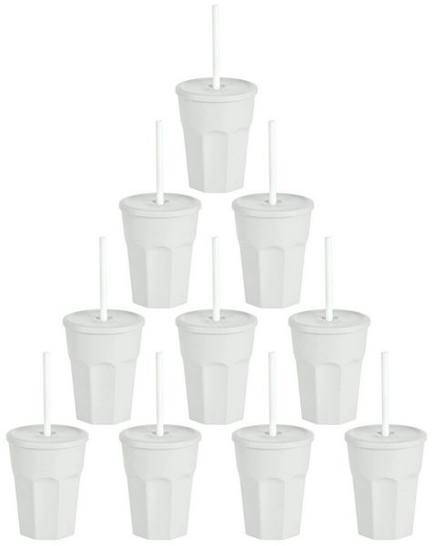 Engelland Becher Wiederverwendbare Plastikbecher mit Deckel und Strohhalm, 0,25 Liter, 10-tlg, Kunststoff, BPA-frei, spülmaschinengeeignet, lebensmittelecht, Temperaturbeständig