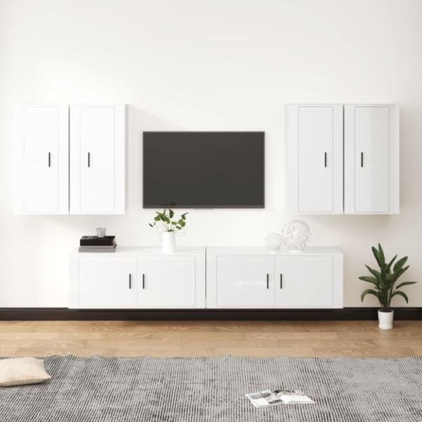 vidaXL 6-tlg. TV-Schrank-Set Hochglanz-Weiß Holzwerkstoff 3188712