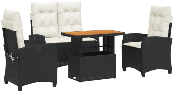 vidaXL 4-tlg. Garten-Essgruppe mit Kissen Schwarz Poly Rattan 3277383