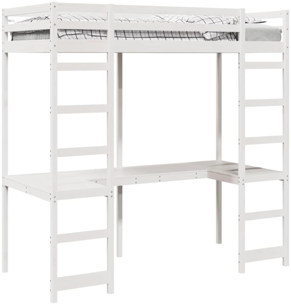 vidaXL Hochbettrahmen Weiß 90 x 200 cm Massives Kiefernholz 3414551