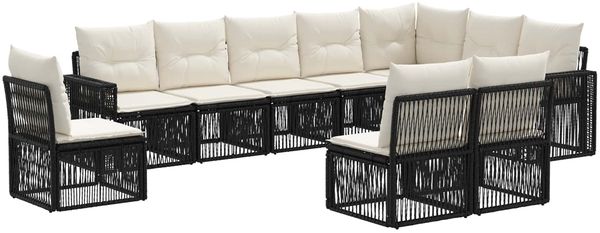 vidaXL Gartensofa-set 10 pcs Schwarz und Cremeweiß Poly-Rattan 3435151