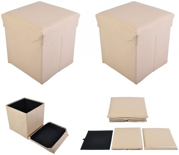 2x Faltbarer Sitzwürfel Aufbewahrungsbox Sitzhocker Sitzbank Truhe Fußbank Beige