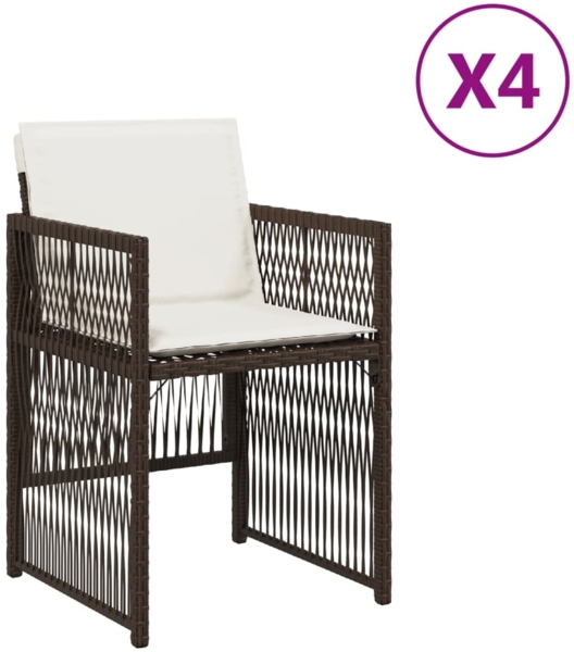 vidaXL Gartenstühle mit Kissen 4 Stk. Braun Poly Rattan 364969