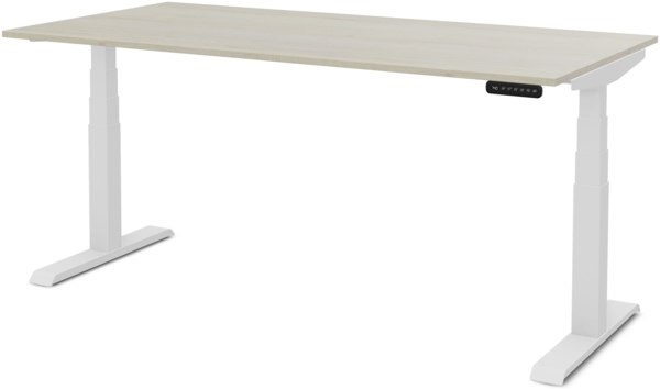 ASSMANN Elektrisch Höhenverstellbarer Familien Schreibtisch Pitino 160x70cm Eiche Polar Signalweiß Metall Holz