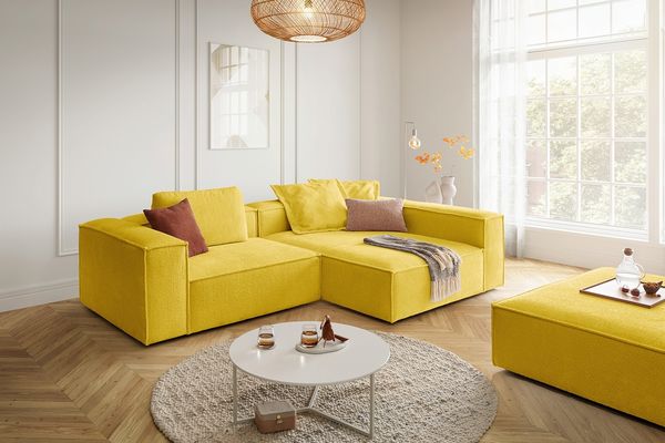 KAWOLA Sofa CARMO Ecksofa Stoff gelb Recamiere rechts 68 x 191 x 306 cm