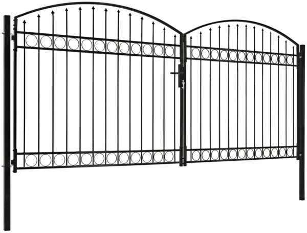 vidaXL Zauntor Doppelflügel Gewölbte Spitze Stahl 400x200 cm Schwarz 143096
