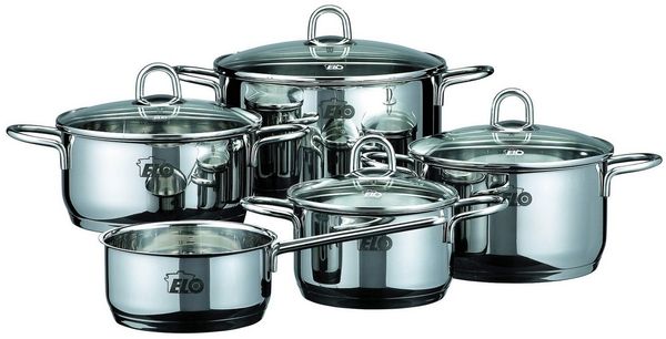 Elo Topf-Set Rubin, Edelstahl 18/10 (Set, 9-tlg, Bratentopf 20cm, Fleischtopf 16/20cm, Kasserolle 16cm, Gemüsetopf24 cm), Induktion