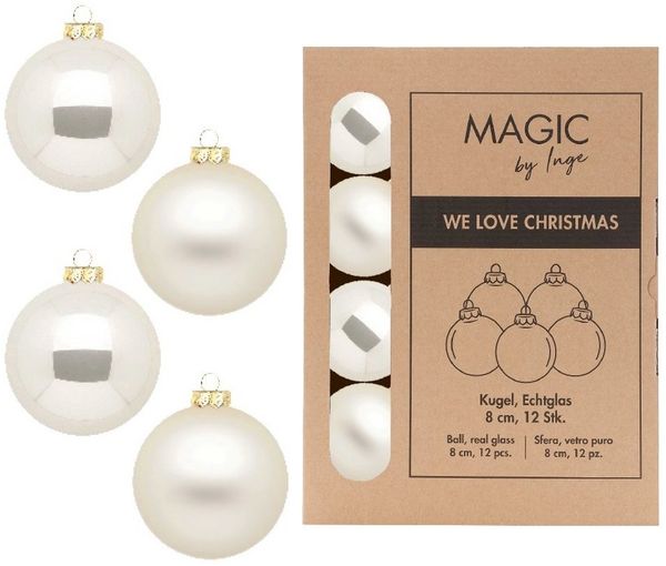 MAGIC by Inge Weihnachtsbaumkugel, Weihnachtskugeln Glas 8cm 12 Stück - Champagne