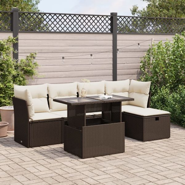 vidaXL 6-tlg. Garten-Sofagarnitur mit Kissen Braun Poly Rattan 3326144