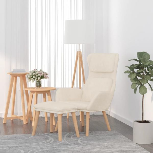 vidaXL Relaxsessel mit Hocker Cremeweiß Samt 3097829