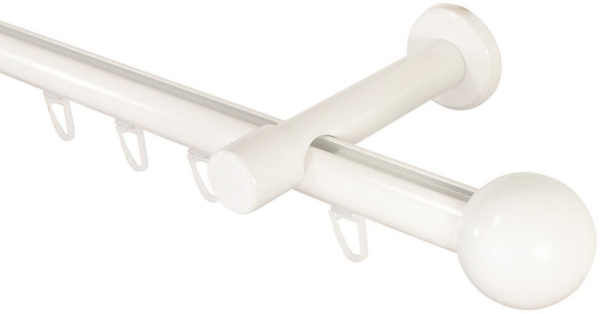 iso-design Gardinenstange Innenlauf 20 mm weiß Endstück Kugel Wandabstand 8 cm, Ø 20 mm, 1-läufig, Fixmaß, mit Bohren, Aluminium