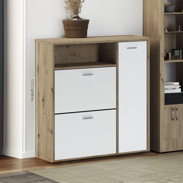 Dmora - Eingangsmöbel Adriatico, Moderner Eingang, Wandgarderobe, Multifunktions-Aufbewahrungskonsole, 92x27h94 cm, Eiche und Weiß