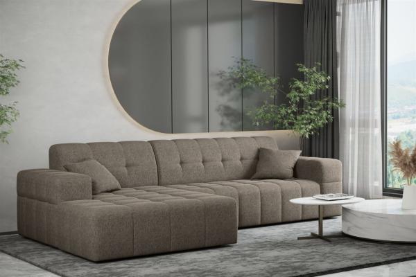 Ecksofa Designersofa NANCY in Stoff Neve Taupe Ottomane Links