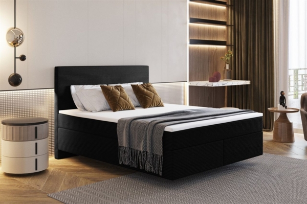 Boxspringbett Schlafzimmerbett DEVIL Delux 140x200 cm in Stoff Scala Schwarz