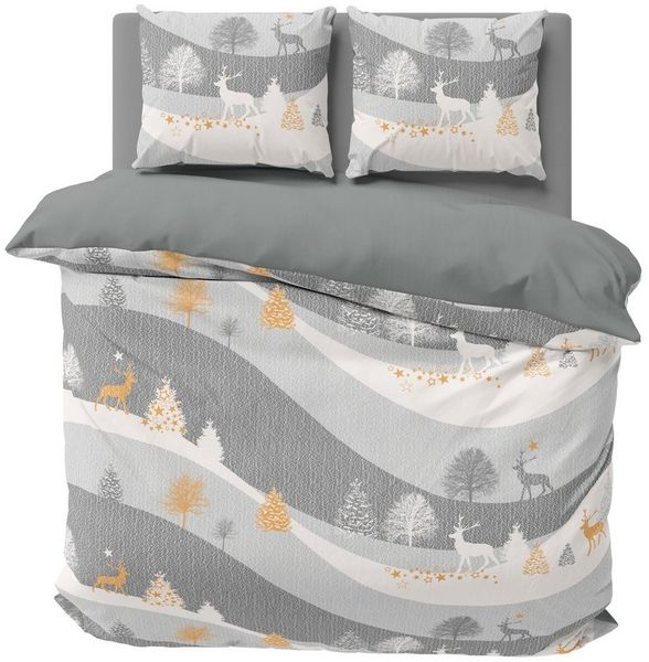 One Home Bettwäsche Winter Wonderland Weihnachten, Flanell, 3 teilig, Rentiere Winterlandschaft, kuschelig warme weiche Baumwolle Biber