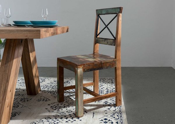 Stuhl Altholz 45x45x95 mehrfarbig lackiert NATURE OF SPIRIT #26, 2er Set