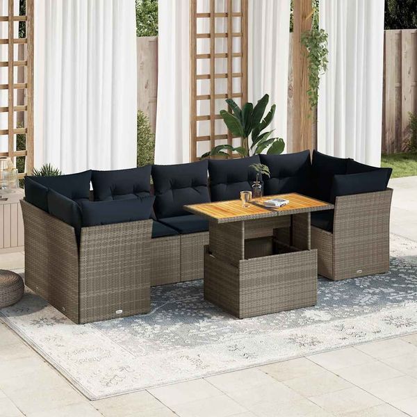 vidaXL 8-tlg. Garten-Sofagarnitur mit Kissen Grau Poly Rattan 3326903