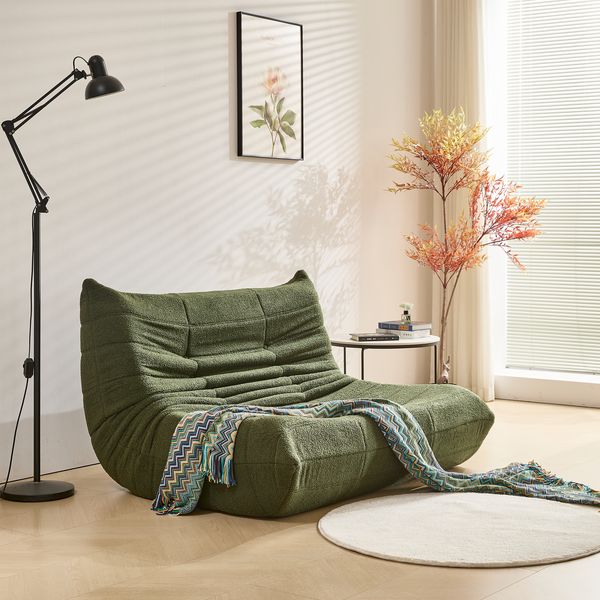 2-Sitzer Loungesofa aus Teddy-Vlies 149 x 114 x 82 cm in Grün mit Plisseefalten-Design