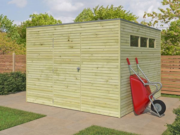 Alpholz Gerätehaus QB Gartenhaus aus Holz in Braun Holzhaus mit 28 mm Wandstärke Blockbohlenhaus mit Montagematerial