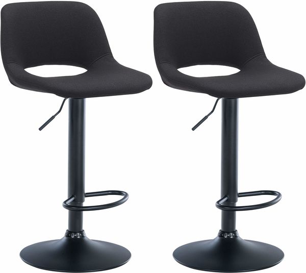 Barhocker 2er Set JAKSON - Schwarz, Stoff, Schwarz Barhocker mit Lehne Barstuhl Tresenhocker Tresenstuhl Kneipenhocker Kneipenstuhl