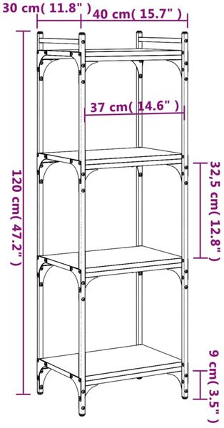 vidaXL Bücherregal 4 Böden Grau Sonoma 40x30x120 cm Holzwerkstoff 837635 Bild 9