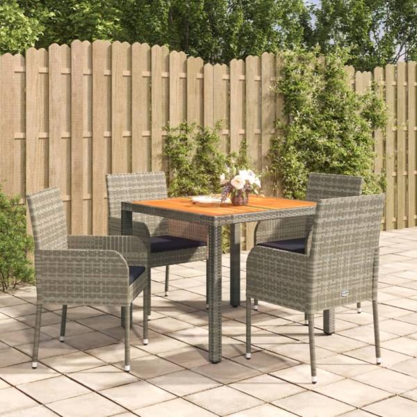 vidaXL 5-tlg. Garten-Essgruppe mit Kissen Grau Poly Rattan 3185018