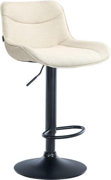 Barhocker RAGAD - Stoff Creme 49x51x85 cm Schwarz | Barstuhl Höhenverstellbar Mit Lehne Drehbar Tresenhocker Tresenstuhl Kneipenhocker Kneipenstuhl