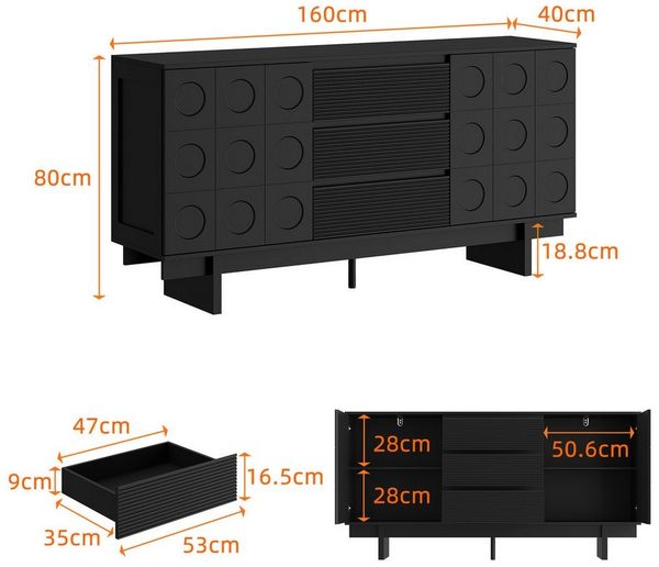 FUFU&GAGA Sideboard Modernes Sideboard, Kommode, schwarz matt, MDF, 160×40×80 cm Bild 3