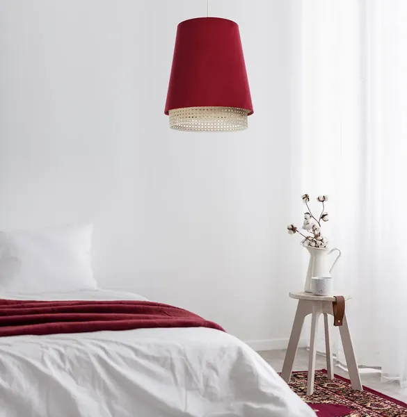 BPS Koncept 0SE0-026 Hängeleuchte SENSEI Texil aus Velourss auf PVC-Kunststoff rot, beige 1xE27 60W H:117cm Ø35cm dimmbar