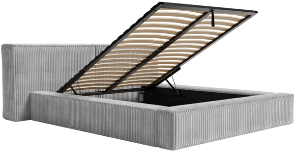 Vente-unique - Bett mit Bettkasten - 140 x 190 cm - Grob gerippter Cord - Hellgrau - TIMANO von Pascal Morabito Bild 6