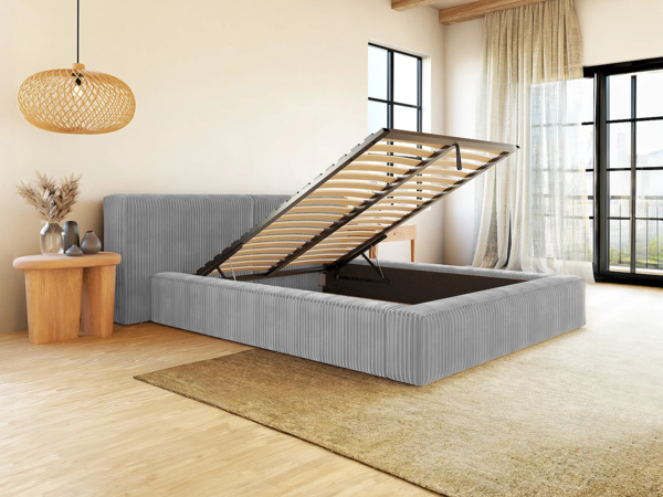 Vente-unique - Bett mit Bettkasten - 140 x 190 cm - Grob gerippter Cord - Hellgrau - TIMANO von Pascal Morabito Bild 2