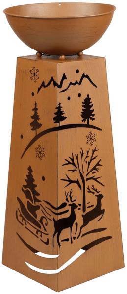 LED Dekosäule mit Blumenschale, Metall, Rost, H 59 cm