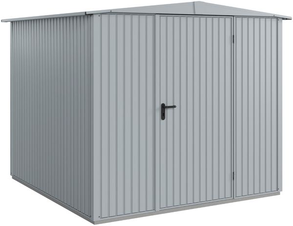 Hörmann Metall-Gerätehaus Berry Classic mit Satteldach Typ 2, 259 x 248 cm, fenstergrau, 6,4 m²,1-flüglige Tür