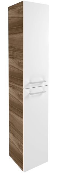 FACKELMANN VERONA Hochschrank 30 cm breit, Weiß Hochglanz/Braun Dunkel, Türanschlag links
