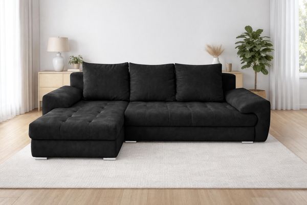 AX LIVING Manisa Wohnzimmer Couch L Form Sofa Schwarz L