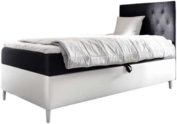 MEBLINI Kinderbett mit Bettkasten FILIPPO 1 100x200 Rechts – H3/Schwarz Samt Gepolstert Einzelbett mit Matratze - Polsterbett mit Stauraum - Bett mit Kopfteil – Stauraumbett