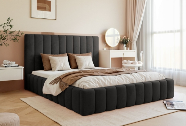 Selsey 'Fiarro' Polsterbett mit Bettkasten, Velours, dunkelgrau, 140x200 cm Bild 3