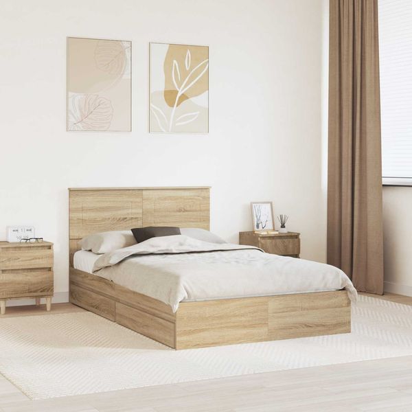 vidaXL Aufbewahrungsbett Sonoma-Eiche 135 x 190 cm Holzwerkstoff 3408468