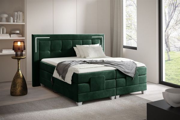 Boxspringbett Elektrisch Bett DORES 200x200cm in Stoff Fresh Flaschengrün
