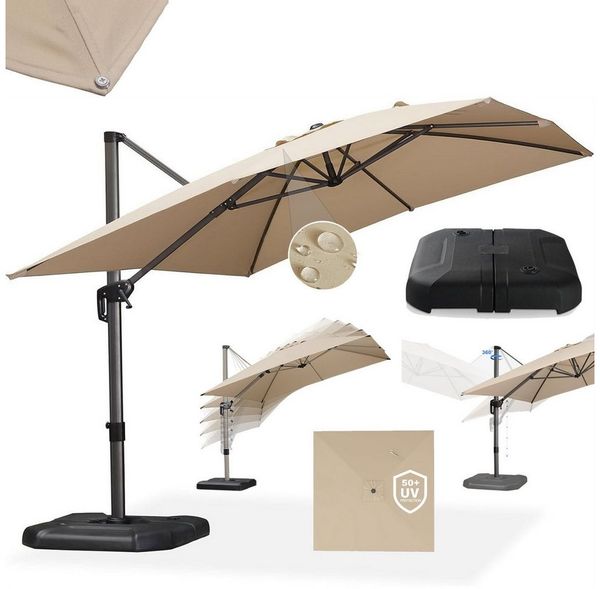 PURPLE LEAF Sonnenschirm Rechteck Alu Außenbereich Ampelschirm mit Schirmständer, LxB: 350,00x270,00 cm, Set, 360°Rotation, Sonnenschutz UV50+, für Garten, Terrasse, Pool, Balkon