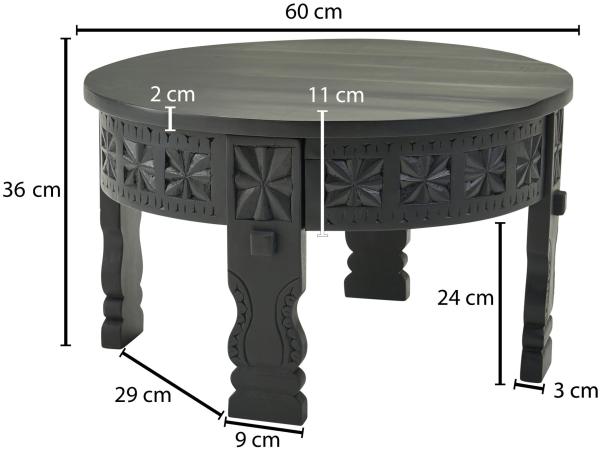 Wohnling Design Couchtisch, schwarz, Mango Massivholz, 60 x 36 x 60 cm Bild 3