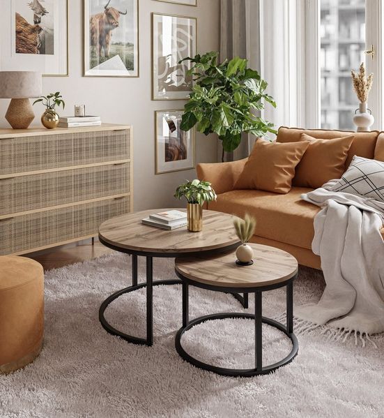 yourhouse24 Couchtisch INEZ LOFT 2er-Set, ineinanderschiebbar, runder Satztisch im Industrial, 2er-Set Satztische im Industrial-Design, robustes Metallgestell